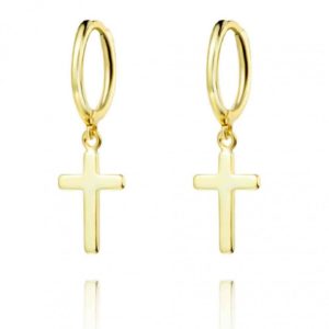 Pendientes aro y cruz dorado
