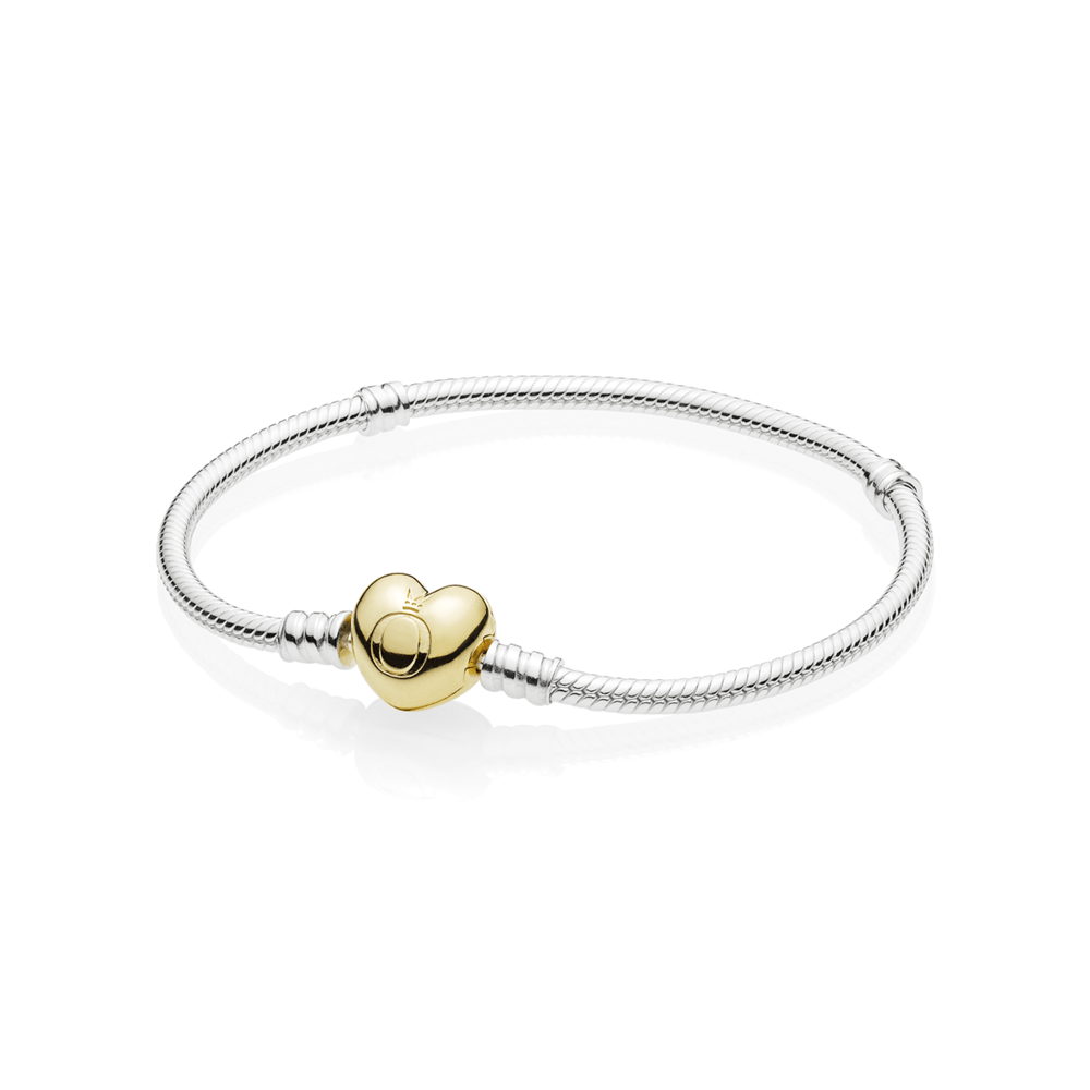 Pulsera Moments en plata de ley para charms con cierre corazón dorado Shine