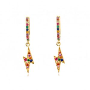 Pendientes en plata de ley Aro y Rayo circonitas multicolor Gold