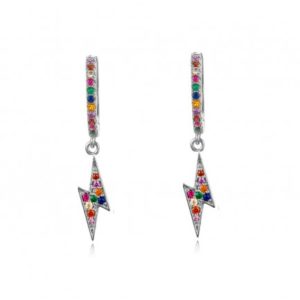 Pendientes en plata de ley Aro y Rayo circonitas multicolor