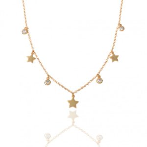 Collar en plata de ley Dorado Estrellas y Circonitas