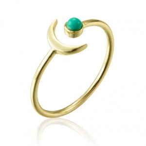 Anillo en plata de ley Luna y Turquesa Dorado