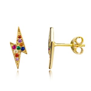 Pendientes en plata de ley Rayo Multicolor Dorado