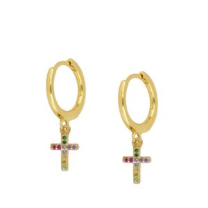 Pendientes en plata Aro Cruz Multicolor Gold