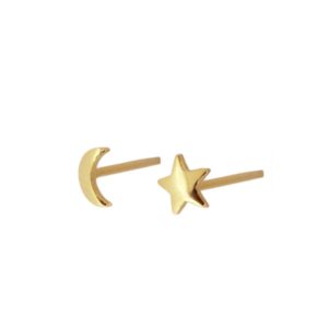 Pendientes en plata de ley Micro Luna y Estrella Gold 5mm