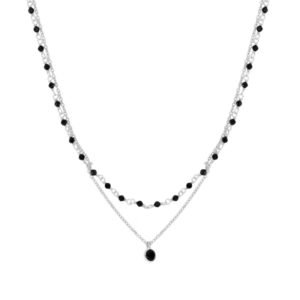 Collar plata de ley Doble Cadena Espinelas Negras