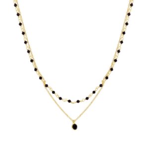 Collar plata de ley Doble Cadena Espinelas Negras Gold