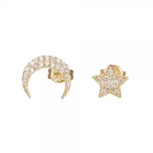 Pendientes en plata de ley Luna y Estrella Gold