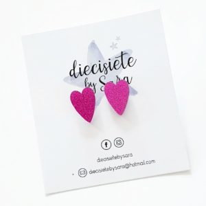 Pendientes Corazón Mini Fucsia Glitter