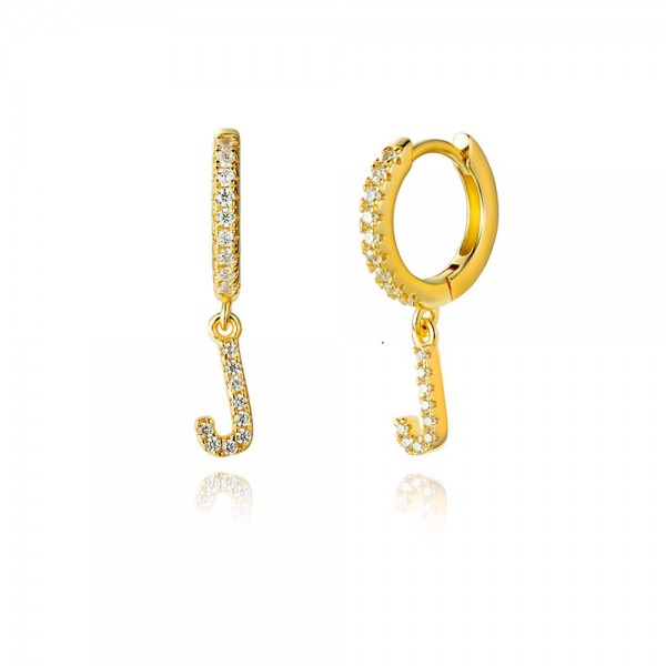 Pendientes en plata de Ley Letra J Gold