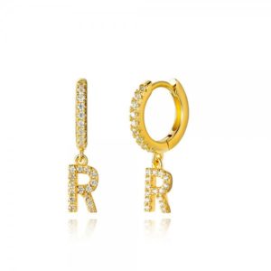 Pendientes en plata de Ley Letra R Gold