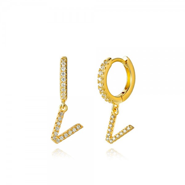 Pendientes en plata de Ley Letra V Gold