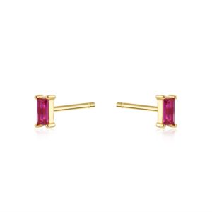 Pendientes en plata de ley Baguet Fucsia Gold