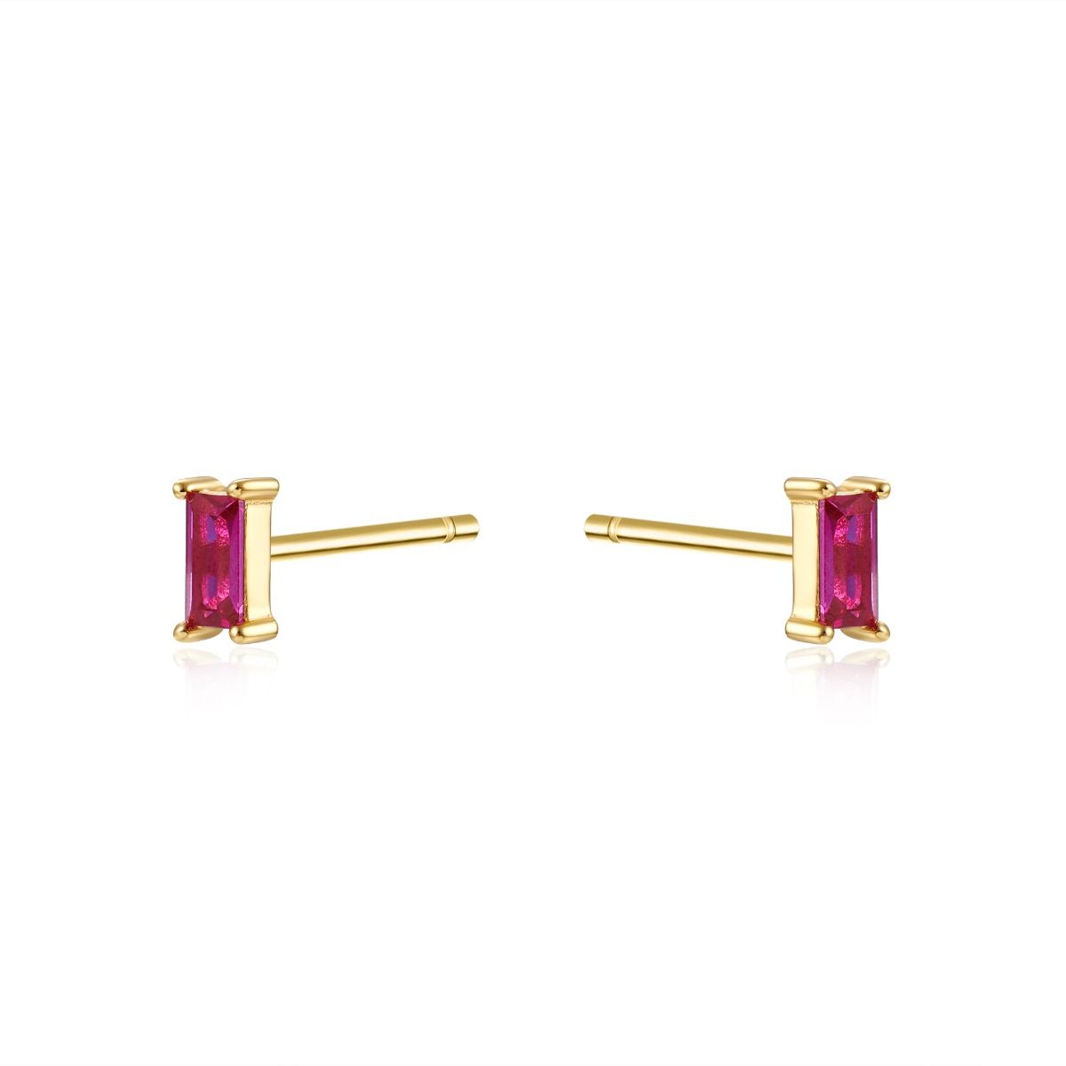 Pendientes en plata de ley Baguet Fucsia Gold