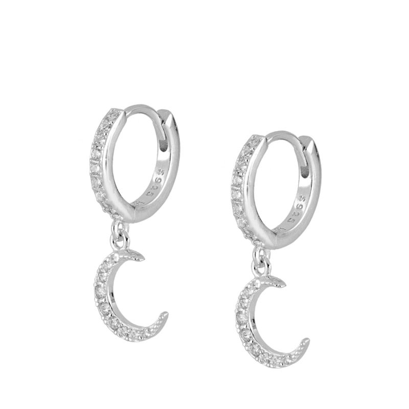 Pendientes en plata de ley Luna Brillante
