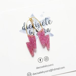 Pendientes Aros Rayo Rosa Glitter