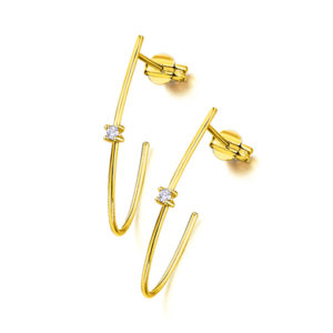 Aros en Oro Amarillo Alargados y Diamante GB098OA
