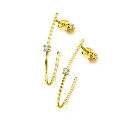 Aros en Oro Amarillo Alargados y Diamante GB098OA