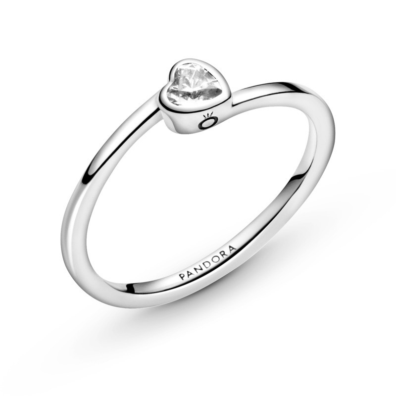 Anillo en Plata de Ley Corazón Solitario Transparente Inclinado 199267C02 - Imagen 2