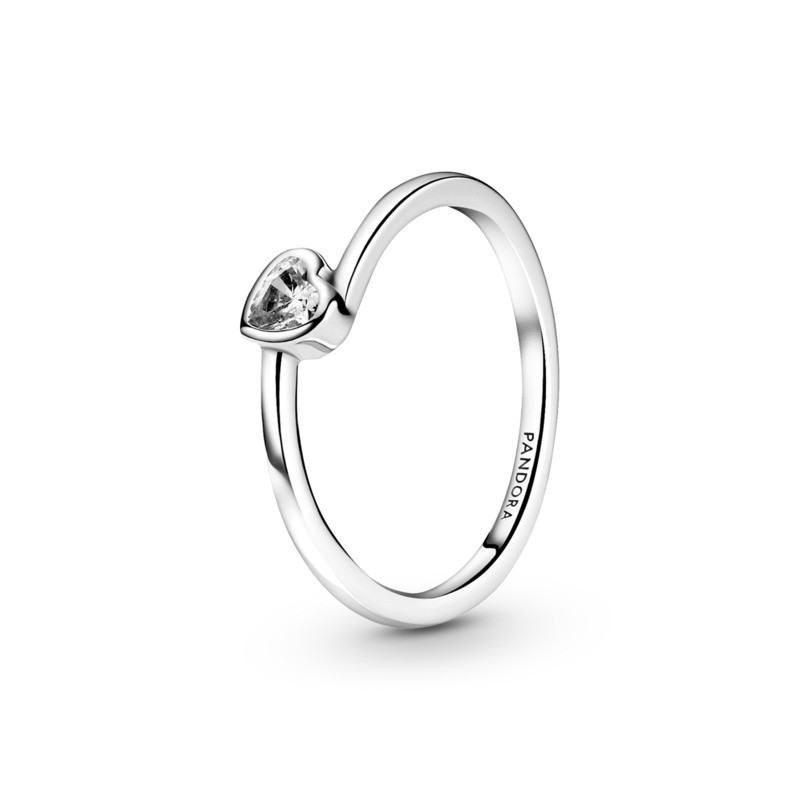 Anillo en Plata de Ley Corazón Solitario Transparente Inclinado 199267C02