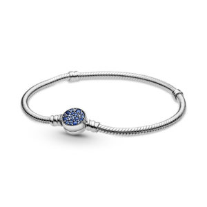 Pulsera Moments en plata de ley Cadena de Serpiente Cierre Disco Azul Brillante 599288C01