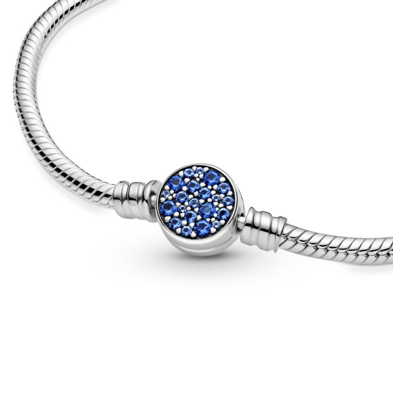 Pulsera Moments en plata de ley Cadena de Serpiente Cierre Disco Azul Brillante 599288C01 - Imagen 4