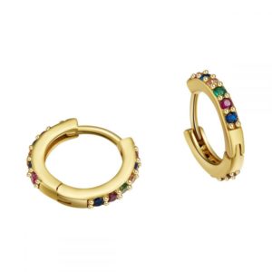Pendientes en Plata de Ley Aro 10mm Circonitas Multicolor Gold