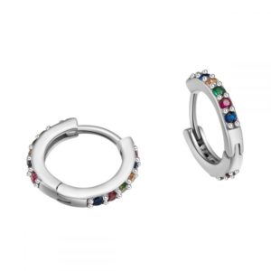 Pendientes en Plata de Ley Aro 10mm Circonitas Multicolor