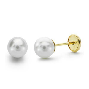 Pendientes Oro Amarillo Perla 5mm Rosca