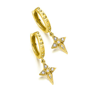 Pendientes Aros Cruz Art Deco Oro Diamantes GB107OA