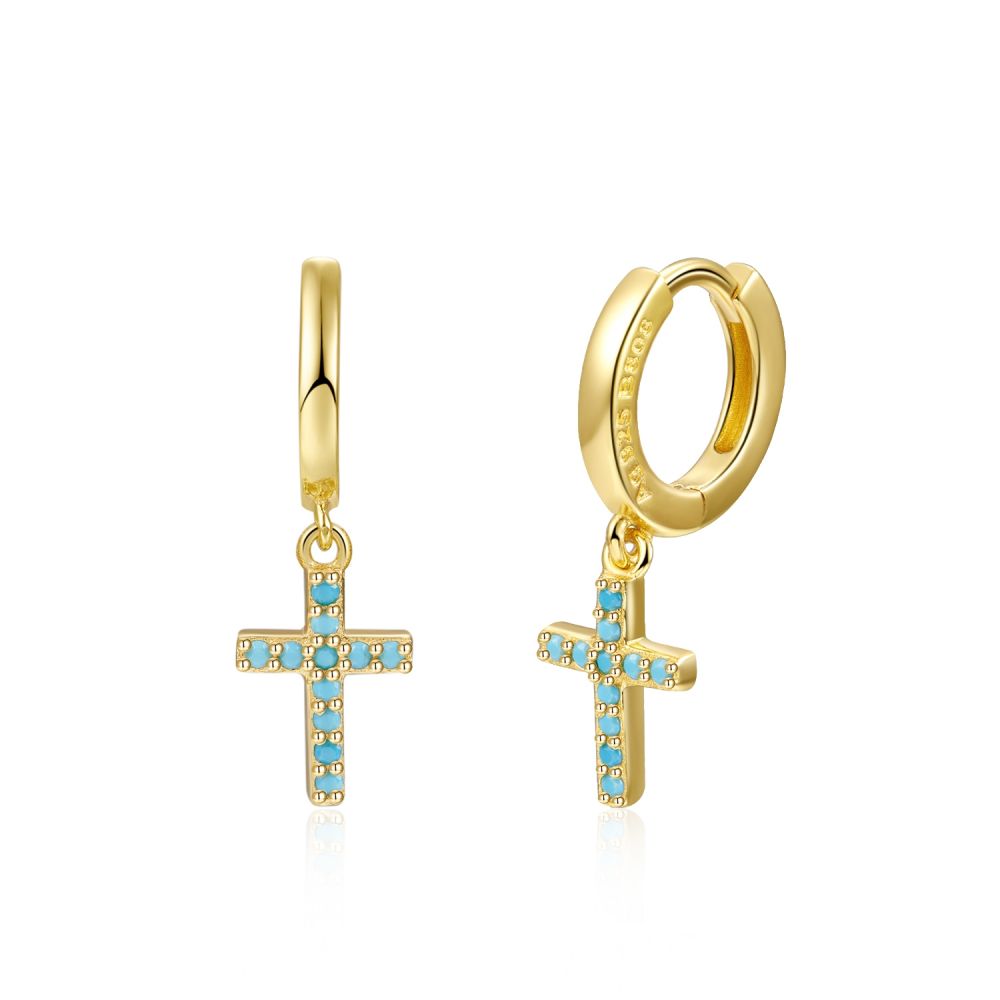 Pendientes en plata de Ley Aro Cruz Turquesas Gold