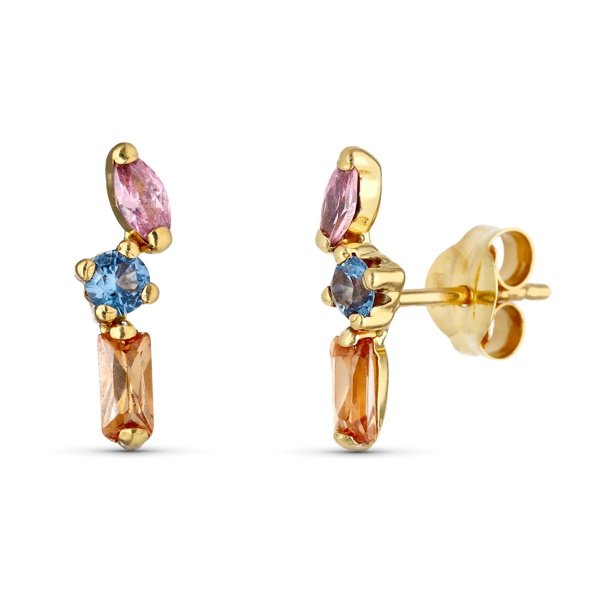 Pendientes Oro Amarillo Varis Trepadores 3 Circonitas