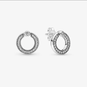 Pendientes en Plata de Ley de Botón Reversible Circulos en Pave & Logo 299486C01