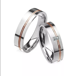 Pareja de Alianzas Plana en Oro Blanco Linea Rose
