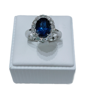 Sortija Oro de 18k Roseta Zafiro y Diamantes