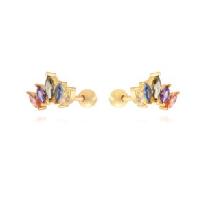 Pendientes Piercing en Plata de Ley Corone Multicolor Gold