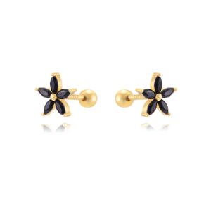 Pendientes Piercing en Plata de Ley Petalos Black Gold