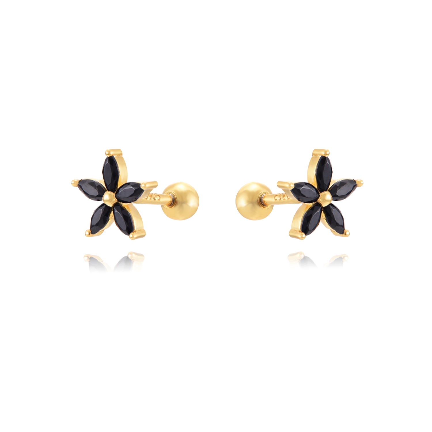 Pendientes Piercing en Plata de Ley Petalos Black Gold