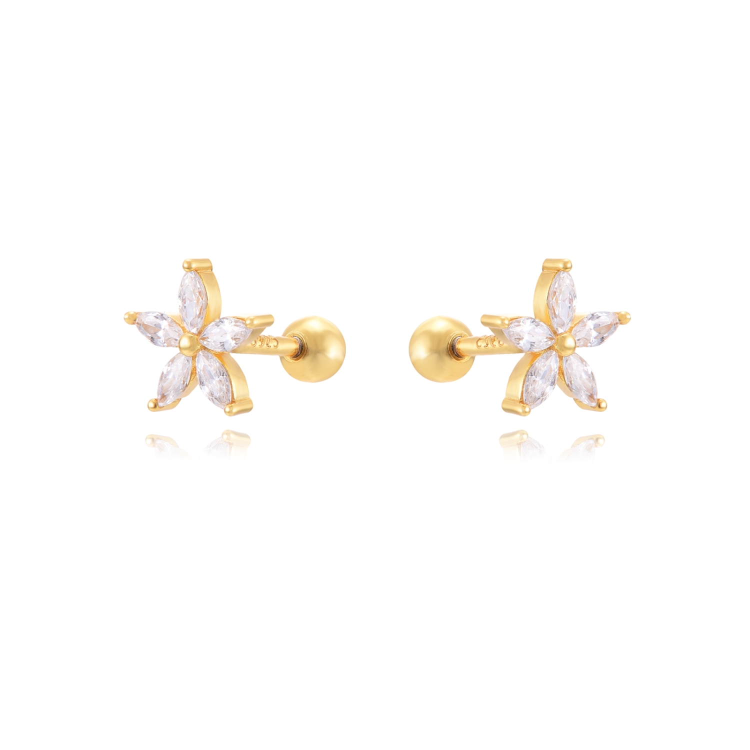 Pendientes Piercing en Plata de Ley Petalos Gold