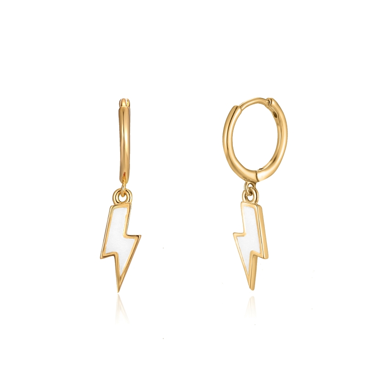 Pendientes en Plata de Ley Aro Rayo Esmalte Blanco