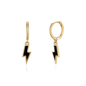 Pendientes en Plata de Ley Aro Rayo Esmalte Negro
