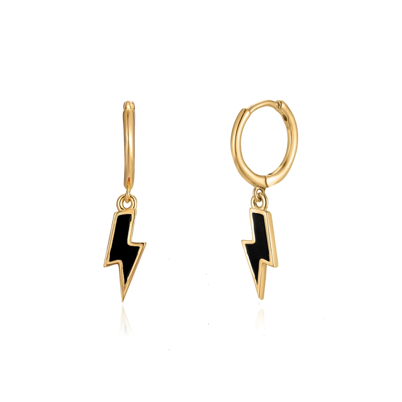 Pendientes en Plata de Ley Aro Rayo Esmalte Negro
