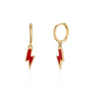 Pendientes en Plata de Ley Aro Rayo Esmalte Rojo