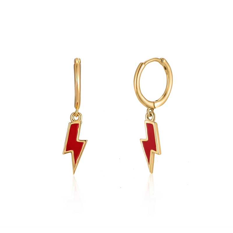 Pendientes en Plata de Ley Aro Rayo Esmalte Rojo