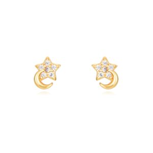 Pendientes en Plata de Ley Luna Estrella Gold