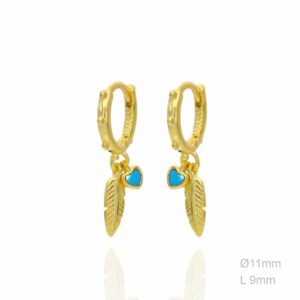 Pendientes Plata de Ley Pluma y Corazón Gold