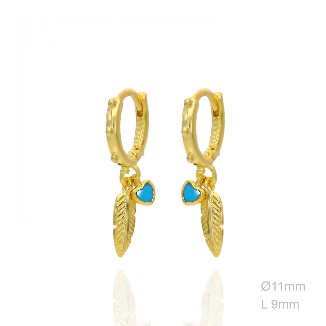 Pendientes Plata de Ley Pluma y Corazón Gold