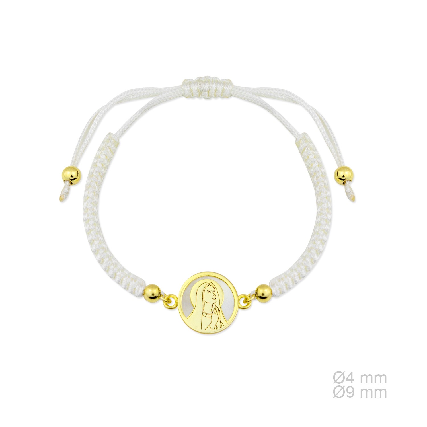 Pulsera Macrame Blanca Medalla Virgen Gold