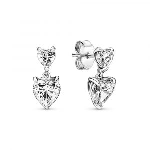 Pendientes de Botón Doble Corazón Brillante 291199C01