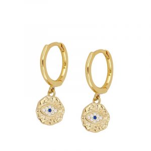 Pendientes Plata Aro Medalla Ojo Gold